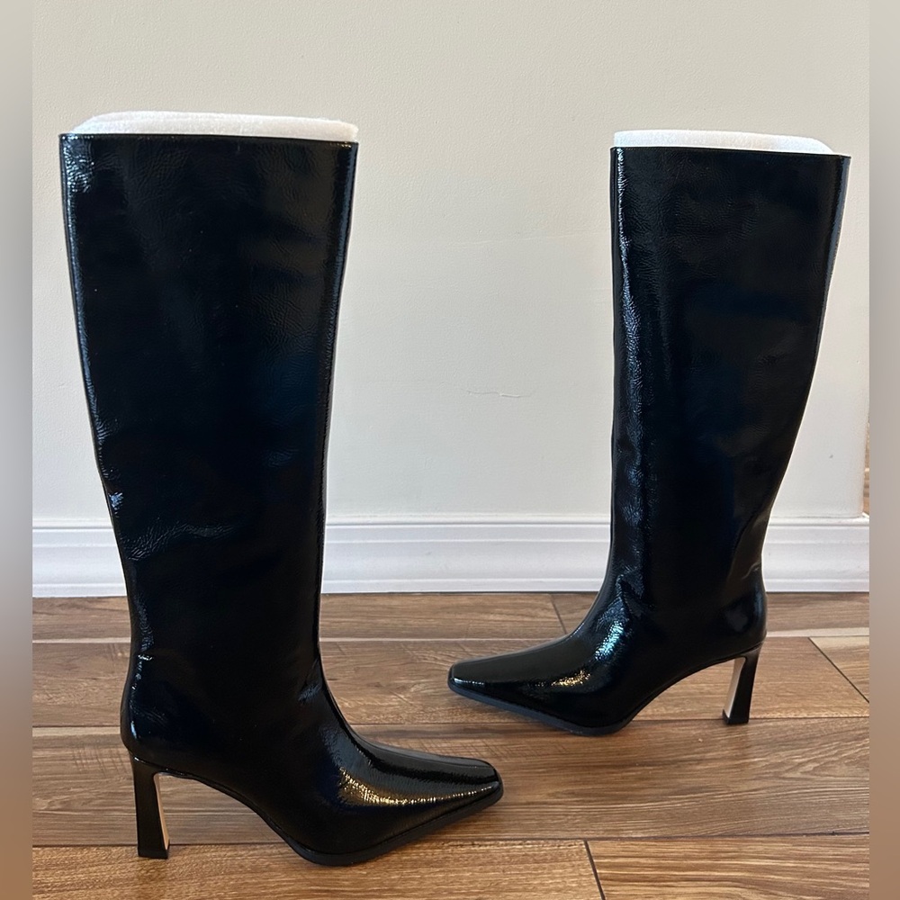 Michael Kors Darrah Heeled Boots Crinkled Patent Leather Size 8.5 Black NEW BOX